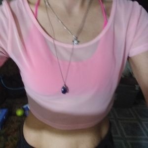 🆕OSFA~SEXY Pink Cropped One Layer Mesh Top SEXY!